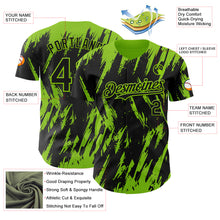 Load image into Gallery viewer, Custom Black Neon Green 3D Pattern Design Splatter Torn Sharp Brush Stroke Authentic Baseball Jersey