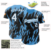 Load image into Gallery viewer, Custom Black White-Sky Blue 3D Pattern Design Splatter Torn Sharp Brush Stroke Authentic Baseball Jersey