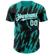Load image into Gallery viewer, Custom Black White-Aqua 3D Pattern Design Splatter Torn Sharp Brush Stroke Authentic Baseball Jersey