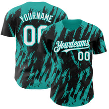 Load image into Gallery viewer, Custom Black White-Aqua 3D Pattern Design Splatter Torn Sharp Brush Stroke Authentic Baseball Jersey