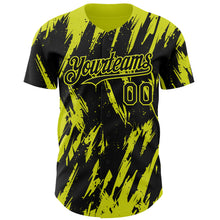 Load image into Gallery viewer, Custom Black Neon Yellow 3D Pattern Design Splatter Torn Sharp Brush Stroke Authentic Baseball Jersey
