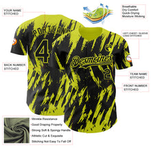Load image into Gallery viewer, Custom Black Neon Yellow 3D Pattern Design Splatter Torn Sharp Brush Stroke Authentic Baseball Jersey