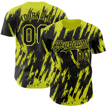 Load image into Gallery viewer, Custom Black Neon Yellow 3D Pattern Design Splatter Torn Sharp Brush Stroke Authentic Baseball Jersey