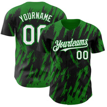 Load image into Gallery viewer, Custom Black White-Grass Green 3D Pattern Design Splatter Torn Sharp Brush Stroke Authentic Baseball Jersey
