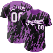Load image into Gallery viewer, Custom Black White-Medium Purple 3D Pattern Design Splatter Torn Sharp Brush Stroke Authentic Baseball Jersey