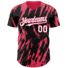 Load image into Gallery viewer, Custom Black White-Neon Pink 3D Pattern Design Splatter Torn Sharp Brush Stroke Authentic Baseball Jersey
