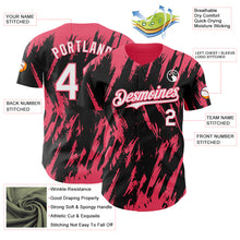 Load image into Gallery viewer, Custom Black White-Neon Pink 3D Pattern Design Splatter Torn Sharp Brush Stroke Authentic Baseball Jersey