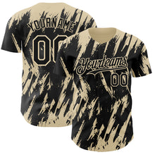 Laden Sie das Bild in den Galerie-Viewer, Custom Black Cream 3D Pattern Design Splatter Torn Sharp Brush Stroke Authentic Baseball Jersey