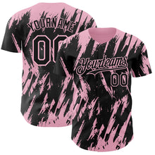Load image into Gallery viewer, Custom Black Light Pink 3D Pattern Design Splatter Torn Sharp Brush Stroke Authentic Baseball Jersey
