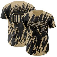 Laden Sie das Bild in den Galerie-Viewer, Custom Black Vegas Gold 3D Pattern Design Splatter Torn Sharp Brush Stroke Authentic Baseball Jersey