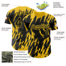 Load image into Gallery viewer, Custom Black Yellow 3D Pattern Design Splatter Torn Sharp Brush Stroke Authentic Baseball Jersey