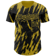 Load image into Gallery viewer, Custom Black Old Gold 3D Pattern Design Splatter Torn Sharp Brush Stroke Authentic Baseball Jersey