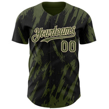 Load image into Gallery viewer, Custom Black Olive-Cream 3D Pattern Design Splatter Torn Sharp Brush Stroke Authentic Baseball Jersey