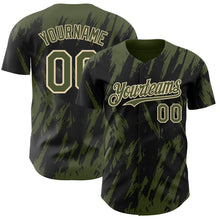 Load image into Gallery viewer, Custom Black Olive-Cream 3D Pattern Design Splatter Torn Sharp Brush Stroke Authentic Baseball Jersey
