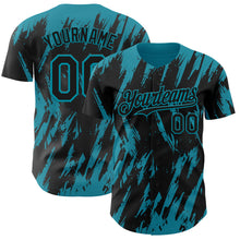 Load image into Gallery viewer, Custom Black Teal 3D Pattern Design Splatter Torn Sharp Brush Stroke Authentic Baseball Jersey