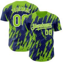 Загрузить изображение в средство просмотра галереи, Custom Royal Neon Green-White 3D Pattern Design Splatter Torn Sharp Brush Stroke Authentic Baseball Jersey
