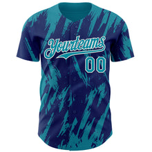 Laden Sie das Bild in den Galerie-Viewer, Custom Royal Teal-White 3D Pattern Design Splatter Torn Sharp Brush Stroke Authentic Baseball Jersey
