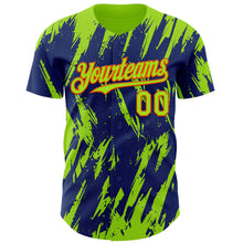 Laden Sie das Bild in den Galerie-Viewer, Custom Royal Neon Green-Orange 3D Pattern Design Splatter Torn Sharp Brush Stroke Authentic Baseball Jersey