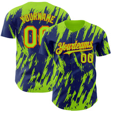 Laden Sie das Bild in den Galerie-Viewer, Custom Royal Neon Green-Orange 3D Pattern Design Splatter Torn Sharp Brush Stroke Authentic Baseball Jersey