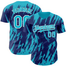 Laden Sie das Bild in den Galerie-Viewer, Custom Royal Lakes Blue-White 3D Pattern Design Splatter Torn Sharp Brush Stroke Authentic Baseball Jersey
