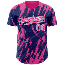 Laden Sie das Bild in den Galerie-Viewer, Custom Royal Pink-White 3D Pattern Design Splatter Torn Sharp Brush Stroke Authentic Baseball Jersey