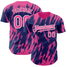 Laden Sie das Bild in den Galerie-Viewer, Custom Royal Pink-White 3D Pattern Design Splatter Torn Sharp Brush Stroke Authentic Baseball Jersey
