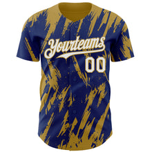 Load image into Gallery viewer, Custom Royal White-Old Gold 3D Pattern Design Splatter Torn Sharp Brush Stroke Authentic Baseball Jersey
