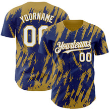 Load image into Gallery viewer, Custom Royal White-Old Gold 3D Pattern Design Splatter Torn Sharp Brush Stroke Authentic Baseball Jersey
