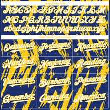 Charger l'image dans la galerie, Custom Royal White-Yellow 3D Pattern Design Splatter Torn Sharp Brush Stroke Authentic Baseball Jersey