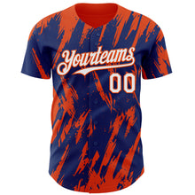 Laden Sie das Bild in den Galerie-Viewer, Custom Royal White-Orange 3D Pattern Design Splatter Torn Sharp Brush Stroke Authentic Baseball Jersey