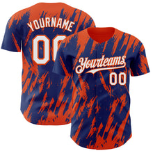 Laden Sie das Bild in den Galerie-Viewer, Custom Royal White-Orange 3D Pattern Design Splatter Torn Sharp Brush Stroke Authentic Baseball Jersey