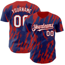 Laden Sie das Bild in den Galerie-Viewer, Custom Royal White-Red 3D Pattern Design Splatter Torn Sharp Brush Stroke Authentic Baseball Jersey