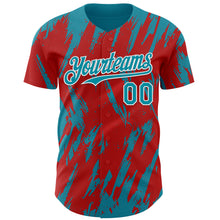 Charger l'image dans la galerie, Custom Red Teal-White 3D Pattern Design Splatter Torn Sharp Brush Stroke Authentic Baseball Jersey