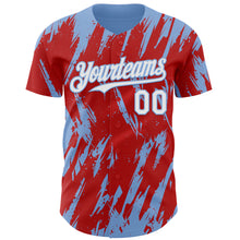 Laden Sie das Bild in den Galerie-Viewer, Custom Red White-Light Blue 3D Pattern Design Splatter Torn Sharp Brush Stroke Authentic Baseball Jersey