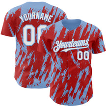 Laden Sie das Bild in den Galerie-Viewer, Custom Red White-Light Blue 3D Pattern Design Splatter Torn Sharp Brush Stroke Authentic Baseball Jersey