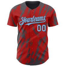 Charger l'image dans la galerie, Custom Red Light Blue-Steel Gray 3D Pattern Design Splatter Torn Sharp Brush Stroke Authentic Baseball Jersey