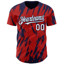 Laden Sie das Bild in den Galerie-Viewer, Custom Red White-Navy 3D Pattern Design Splatter Torn Sharp Brush Stroke Authentic Baseball Jersey