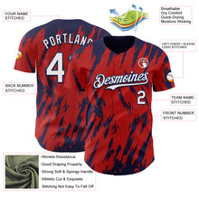 Laden Sie das Bild in den Galerie-Viewer, Custom Red White-Navy 3D Pattern Design Splatter Torn Sharp Brush Stroke Authentic Baseball Jersey