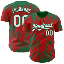 Laden Sie das Bild in den Galerie-Viewer, Custom Red White-Kelly Green 3D Pattern Design Splatter Torn Sharp Brush Stroke Authentic Baseball Jersey