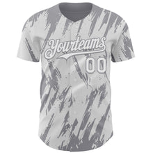 Load image into Gallery viewer, Custom White Gray 3D Pattern Design Splatter Torn Sharp Brush Stroke Authentic Baseball Jersey
