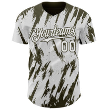 Load image into Gallery viewer, Custom White Olive 3D Pattern Design Splatter Torn Sharp Brush Stroke Authentic Baseball Jersey