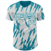Load image into Gallery viewer, Custom White Teal 3D Pattern Design Splatter Torn Sharp Brush Stroke Authentic Baseball Jersey