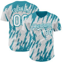 Load image into Gallery viewer, Custom White Teal 3D Pattern Design Splatter Torn Sharp Brush Stroke Authentic Baseball Jersey