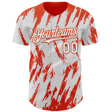 Load image into Gallery viewer, Custom White Orange 3D Pattern Design Splatter Torn Sharp Brush Stroke Authentic Baseball Jersey
