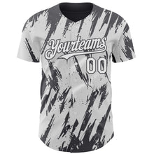 Laden Sie das Bild in den Galerie-Viewer, Custom White Steel Gray 3D Pattern Design Splatter Torn Sharp Brush Stroke Authentic Baseball Jersey