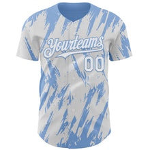 Load image into Gallery viewer, Custom White Light Blue 3D Pattern Design Splatter Torn Sharp Brush Stroke Authentic Baseball Jersey
