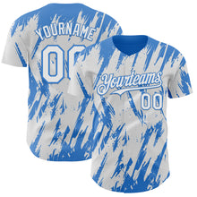 Load image into Gallery viewer, Custom White Powder Blue 3D Pattern Design Splatter Torn Sharp Brush Stroke Authentic Baseball Jersey