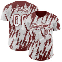 Load image into Gallery viewer, Custom White Burgundy 3D Pattern Design Splatter Torn Sharp Brush Stroke Authentic Baseball Jersey