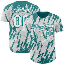 Load image into Gallery viewer, Custom White Teal 3D Pattern Design Splatter Torn Sharp Brush Stroke Authentic Baseball Jersey