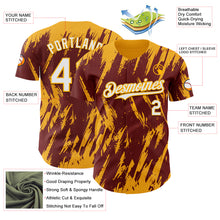 Load image into Gallery viewer, Custom Burgundy White-Gold 3D Pattern Design Splatter Torn Sharp Brush Stroke Authentic Baseball Jersey